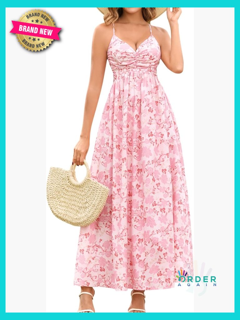 Spaghetti Strap Flowy Maxi Dress A-Line Boho Summer Vacation Casual